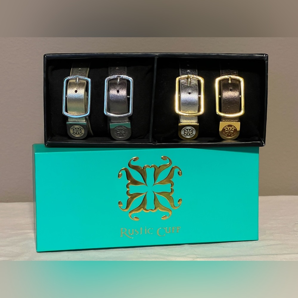 Rustic Cuff Leather Buckle Bracelets Set of 4 - Storage Box & Pillows In…